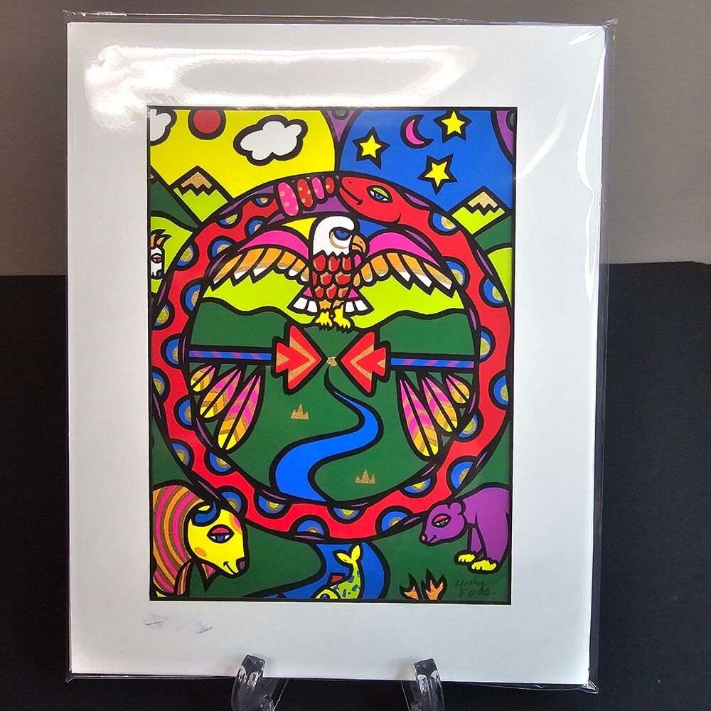 Holly Sue Foss "Eagle" Whimsical Animal Serigraph Signed 8x10" Colorful Child
